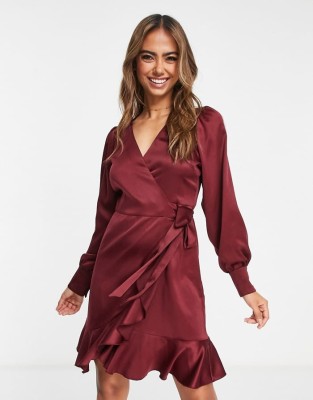 Bordowa sukienka wiązanie (34)