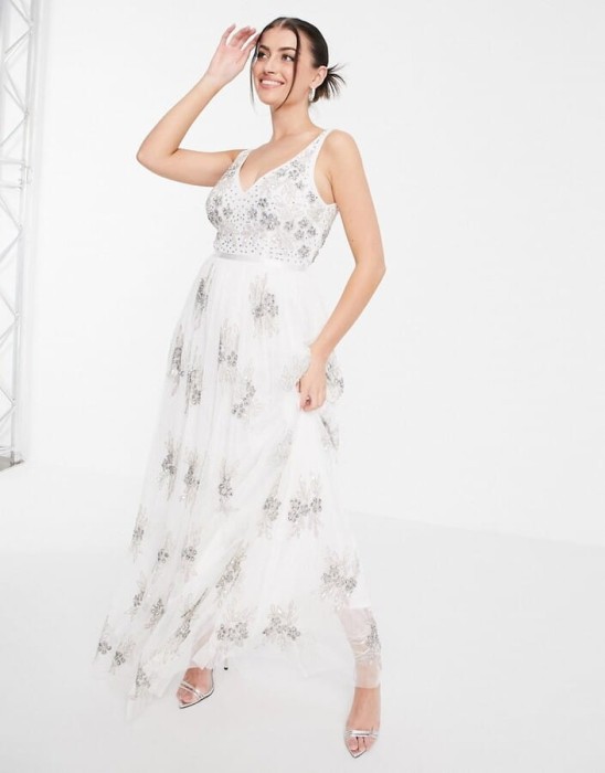Zdobiona sukienka maxi v neck (38)