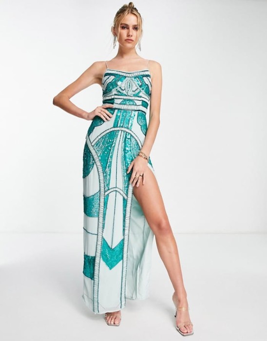 Zdobiona sukienka maxi rozcięcie (36)