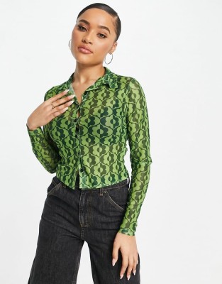 Zielona koszula wzór kwiaty (XL)