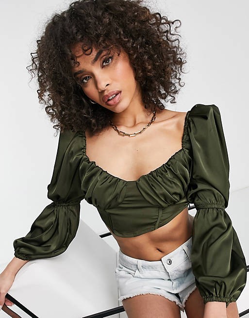 Khaki top marszczenia (40)