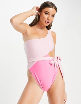 Różowe monokini kąpielowe pasek (M)