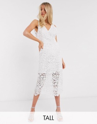 Biała sukienka midi v neck (XS)