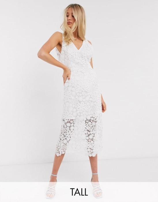 Biała sukienka midi v neck (XS)