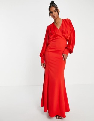 Czerwona sukienka maxi v neck (42)