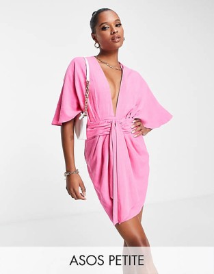 Różowa mini sukienka v neck (44)