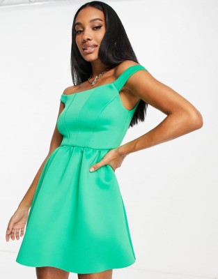 Piankowa sukienka odkryte ramiona (34)