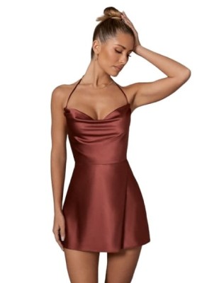 Satynowa sukienka mini open back (44)