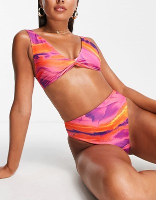 Kolorowe figi bikini wysoki stan (44)