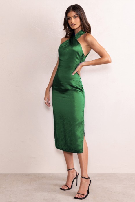 Zielona satynowa sukienka midi (40)