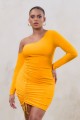 Żółta ołówkowa sukienka marszczenia (36)