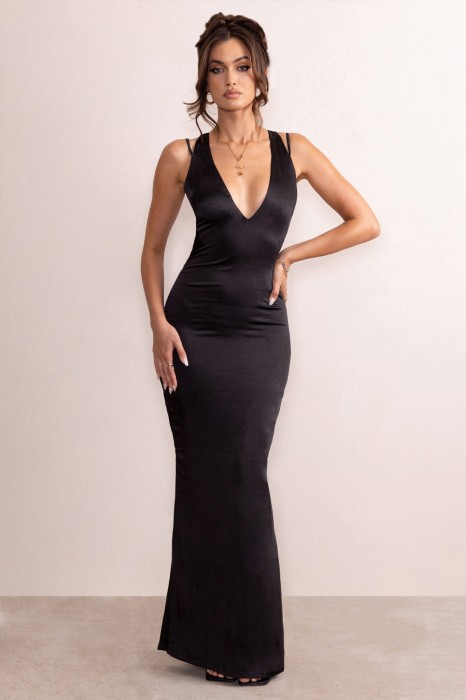 Czarna satynowa sukienka maxi (40)