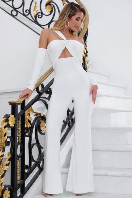 Śmietankowy elegancki kombinezon (40)