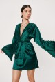 Dark green Animal Jacquard Satin V Neck Mini_yythkg.jpg