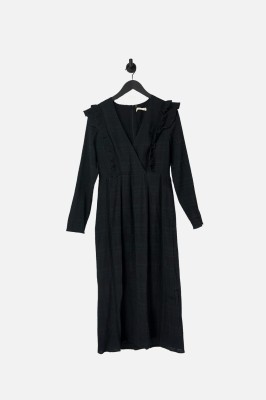 Czarna marszczona sukienka midi (L)