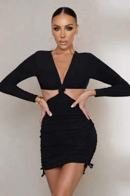 Czarna mini sukienka długie rękawy (40)