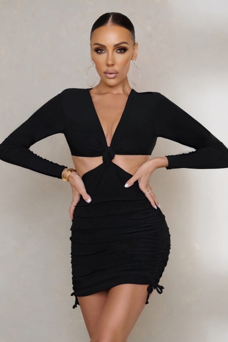 Czarna mini sukienka długie rękawy (40)