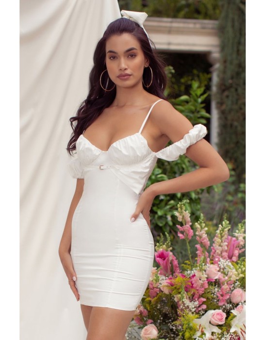 Śmietankowa mini sukienka bufki (38)