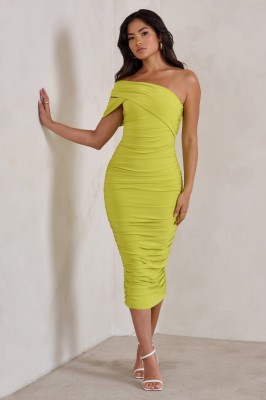 Limonkowa sukienka ołówkowa (42)