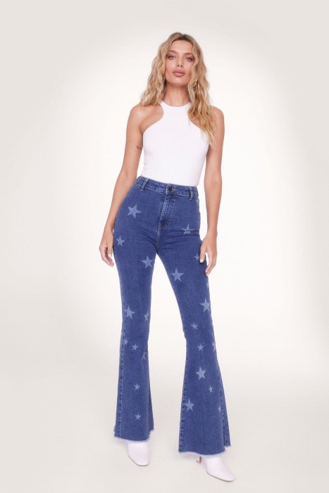 Recycled Star Print Flared Denim Jeans image number.jpg
