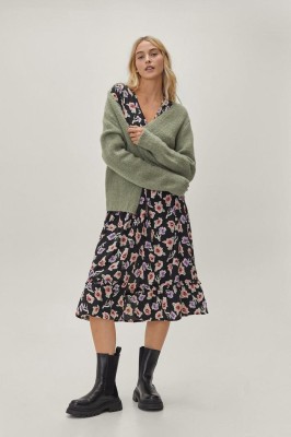 Czarna sukienka midi floral print (34)