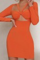 Pomarańczowa sukienka mini długi rękaw (48)