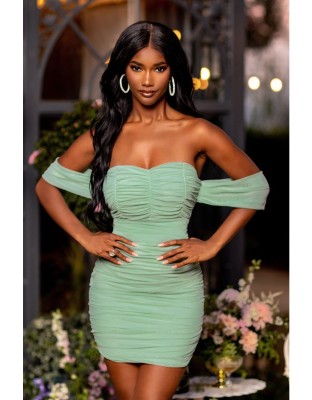 Seledynowa marszczona sukienka mini (42)