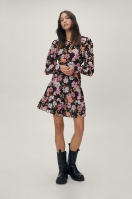 Czarna mini sukienka floral print (34)