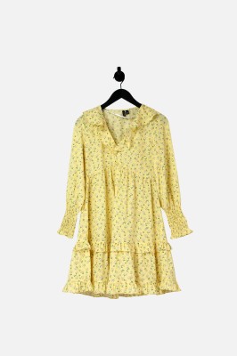 Żółta sukienka floral print (S)