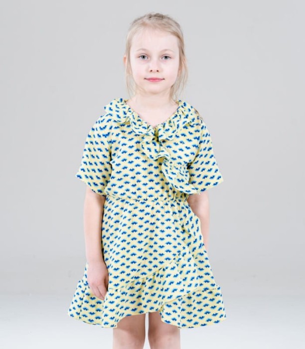 Żółta sukienka mini wzór (8L)