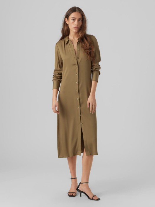 Khaki sukienka koszulowa midi (M)