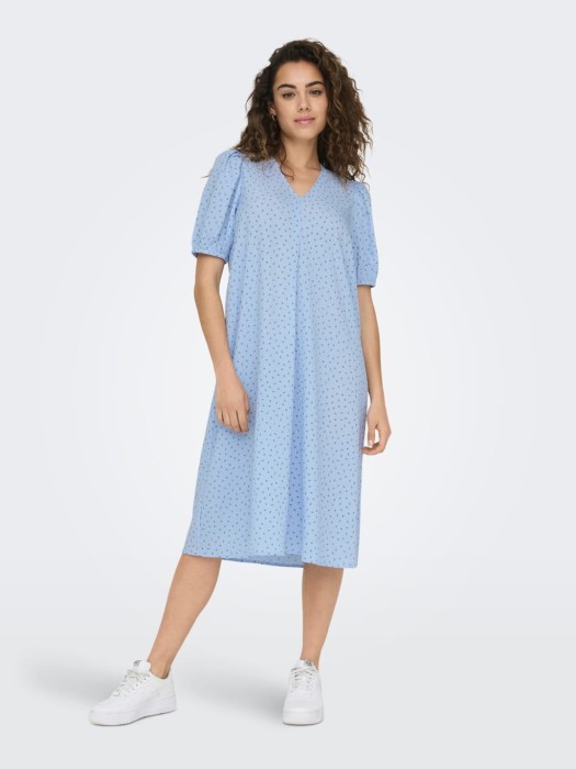Niebieska sukienka midi print (M)