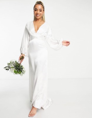 Biała suknia v neck maxi (36)