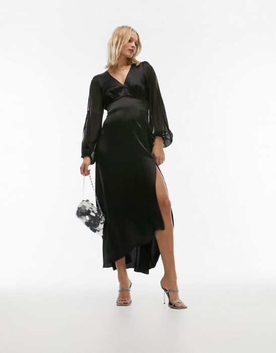 Czarna satynowa midi sukienka (36)