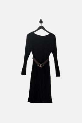 Czarna dzianinowa sukienka pasek (S)