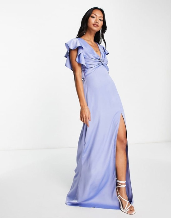 Satynowa sukienka maxi v neck (42)