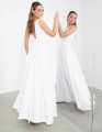 Śmietankowa suknia v neck (42)