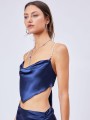 Granatowy satynowy top (XS)