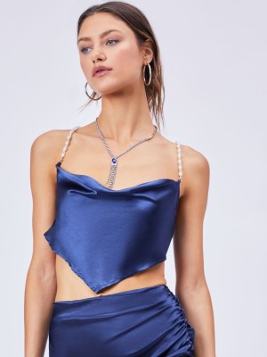 Granatowy satynowy top (XS)