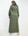 Khaki satynowa sukienka maxi (36)