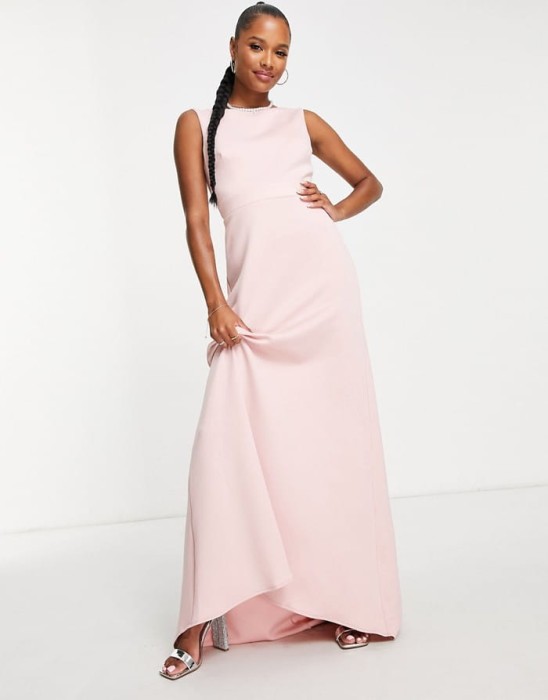 Różowa maxi sukienka kokarda (42)