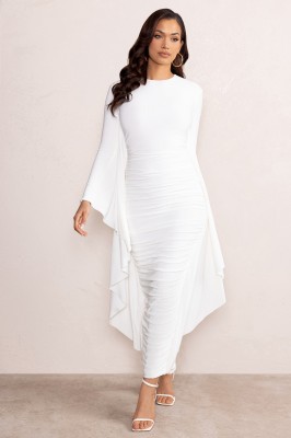 Śmietanowa sukienka maxi marszczenia (34)