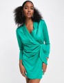 Satynowa zielona sukienka mini (34)