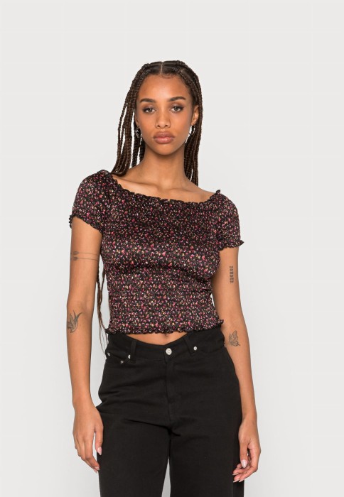 Czarny top floral print (L)
