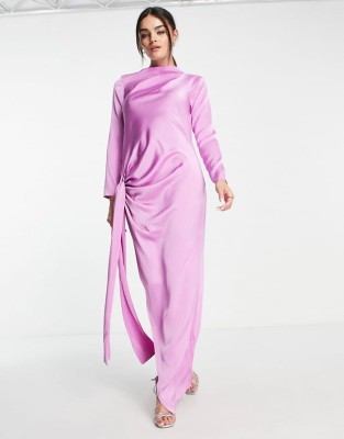 Satynowa sukienka długie rękawy (40)