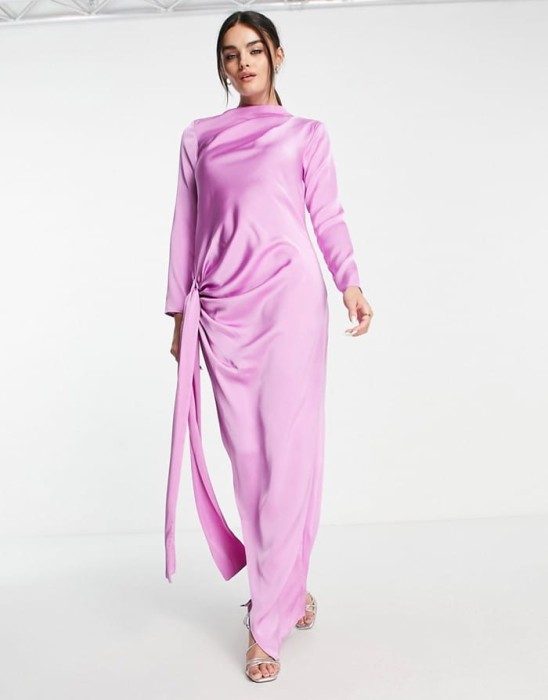 Satynowa sukienka długie rękawy (40)