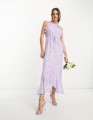 Liliowa sukienka midi pasek wzór (2XL)