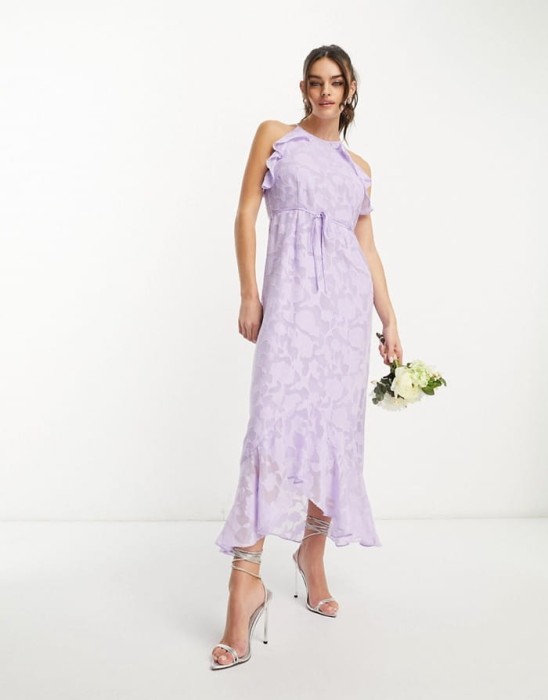 Liliowa sukienka midi pasek wzór (2XL)