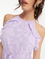 Liliowa sukienka midi pasek wzór (2XL)