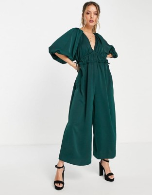 Butelkowa zieleń kombinezon v neck (34)